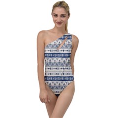 Native American Ornaments Watercolor Pattern Blue To One Side Swimsuit by EDDArt