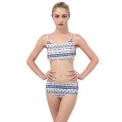 Native American Ornaments Watercolor Pattern Blue Layered Top Bikini Set by EDDArt