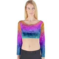 Fractal Batik Art Hippie Rainboe Colors 1 Long Sleeve Crop Top by EDDArt