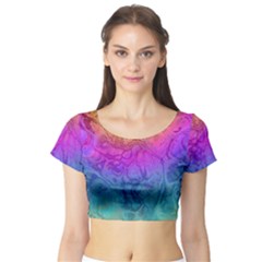 Fractal Batik Art Hippie Rainboe Colors 1 Short Sleeve Crop Top by EDDArt