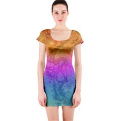 Fractal Batik Art Hippie Rainboe Colors 1 Short Sleeve Bodycon Dress by EDDArt