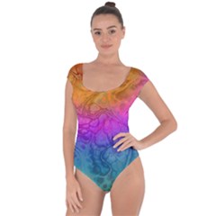 Fractal Batik Art Hippie Rainboe Colors 1 Short Sleeve Leotard  by EDDArt