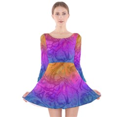 Fractal Batik Art Hippie Rainboe Colors 1 Long Sleeve Velvet Skater Dress by EDDArt