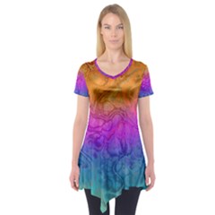 Fractal Batik Art Hippie Rainboe Colors 1 Short Sleeve Tunic  by EDDArt