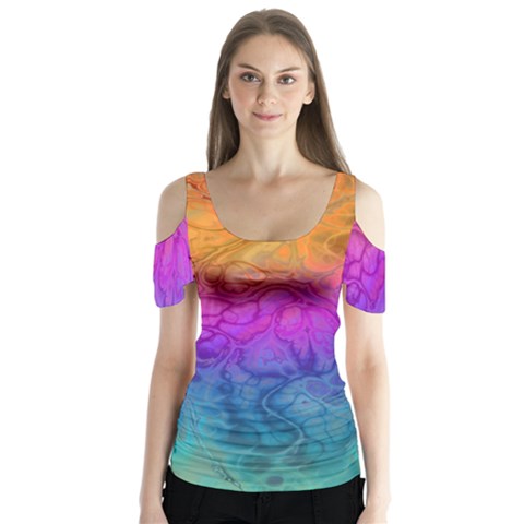 Fractal Batik Art Hippie Rainboe Colors 1 Butterfly Sleeve Cutout Tee  by EDDArt