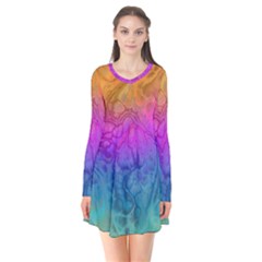 Fractal Batik Art Hippie Rainboe Colors 1 Long Sleeve V-neck Flare Dress by EDDArt