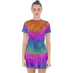 Fractal Batik Art Hippie Rainboe Colors 1 Drop Hem Mini Chiffon Dress by EDDArt