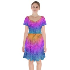 Fractal Batik Art Hippie Rainboe Colors 1 Short Sleeve Bardot Dress by EDDArt