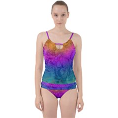 Fractal Batik Art Hippie Rainboe Colors 1 Cut Out Top Tankini Set by EDDArt