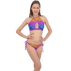 Fractal Batik Art Hippie Rainboe Colors 1 Cross Front Halter Bikini Set by EDDArt