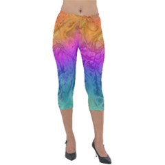 Fractal Batik Art Hippie Rainboe Colors 1 Lightweight Velour Capri Leggings  by EDDArt