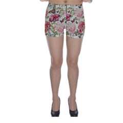 Watercolor Vintage Flowers Butterflies Lace 1 Skinny Shorts by EDDArt