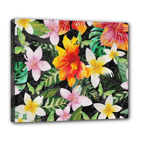 Tropical Flowers Butterflies 1 Deluxe Canvas 24  X 20   by EDDArt