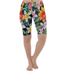 Tropical Flowers Butterflies 1 Cropped Leggings  by EDDArt