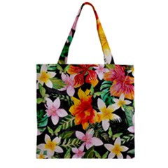 Tropical Flowers Butterflies 1 Zipper Grocery Tote Bag by EDDArt