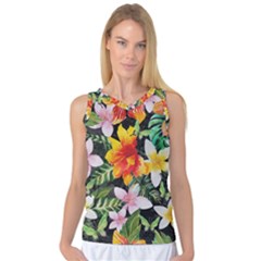 Tropical Flowers Butterflies 1 Women s Basketball Tank Top by EDDArt