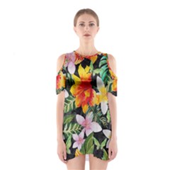 Tropical Flowers Butterflies 1 Shoulder Cutout One Piece by EDDArt