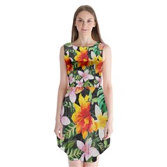 Tropical Flowers Butterflies 1 Sleeveless Chiffon Dress   by EDDArt