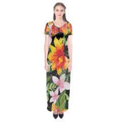 Tropical Flowers Butterflies 1 Short Sleeve Maxi Dress by EDDArt