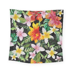 Tropical Flowers Butterflies 1 Square Tapestry (small) by EDDArt