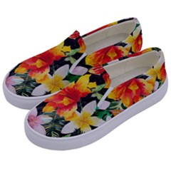 Tropical Flowers Butterflies 1 Kids  Canvas Slip Ons by EDDArt