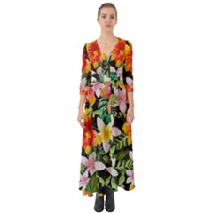 Tropical Flowers Butterflies 1 Button Up Boho Maxi Dress by EDDArt