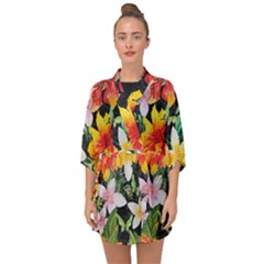 Tropical Flowers Butterflies 1 Half Sleeve Chiffon Kimono by EDDArt