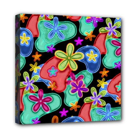 Colorful Retro Flowers Fractalius Pattern 1 Mini Canvas 8  X 8  by EDDArt