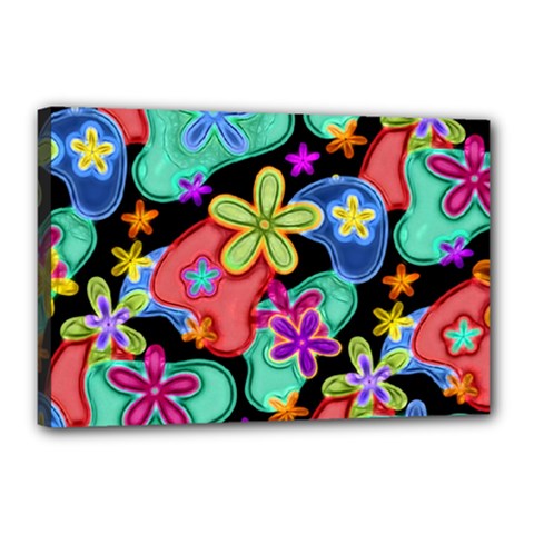 Colorful Retro Flowers Fractalius Pattern 1 Canvas 18  X 12  by EDDArt