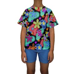 Colorful Retro Flowers Fractalius Pattern 1 Kids  Short Sleeve Swimwear by EDDArt