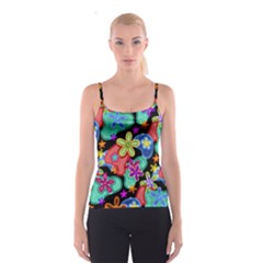 Colorful Retro Flowers Fractalius Pattern 1 Spaghetti Strap Top by EDDArt