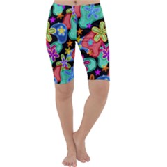 Colorful Retro Flowers Fractalius Pattern 1 Cropped Leggings  by EDDArt