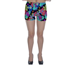 Colorful Retro Flowers Fractalius Pattern 1 Skinny Shorts by EDDArt