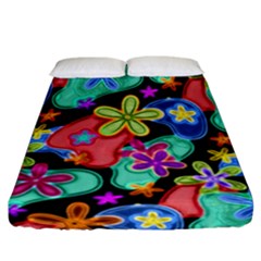 Colorful Retro Flowers Fractalius Pattern 1 Fitted Sheet (california King Size) by EDDArt