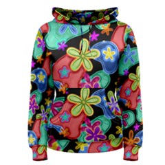 Colorful Retro Flowers Fractalius Pattern 1 Women s Pullover Hoodie by EDDArt