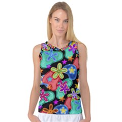 Colorful Retro Flowers Fractalius Pattern 1 Women s Basketball Tank Top by EDDArt