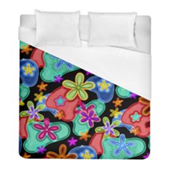 Colorful Retro Flowers Fractalius Pattern 1 Duvet Cover (full/ Double Size) by EDDArt