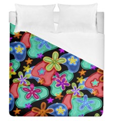 Colorful Retro Flowers Fractalius Pattern 1 Duvet Cover (queen Size) by EDDArt