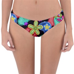 Colorful Retro Flowers Fractalius Pattern 1 Reversible Hipster Bikini Bottoms by EDDArt