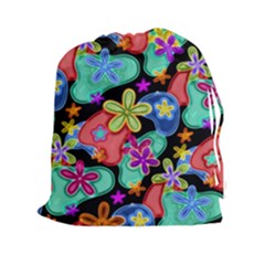 Colorful Retro Flowers Fractalius Pattern 1 Drawstring Pouches (xxl) by EDDArt