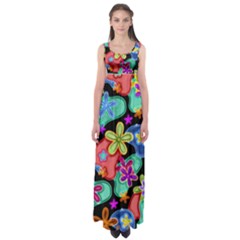 Colorful Retro Flowers Fractalius Pattern 1 Empire Waist Maxi Dress by EDDArt