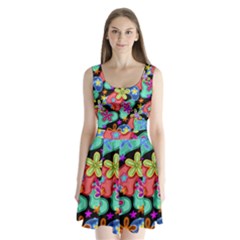 Colorful Retro Flowers Fractalius Pattern 1 Split Back Mini Dress  by EDDArt