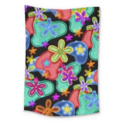 Colorful Retro Flowers Fractalius Pattern 1 Large Tapestry by EDDArt