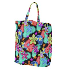 Colorful Retro Flowers Fractalius Pattern 1 Giant Grocery Tote by EDDArt