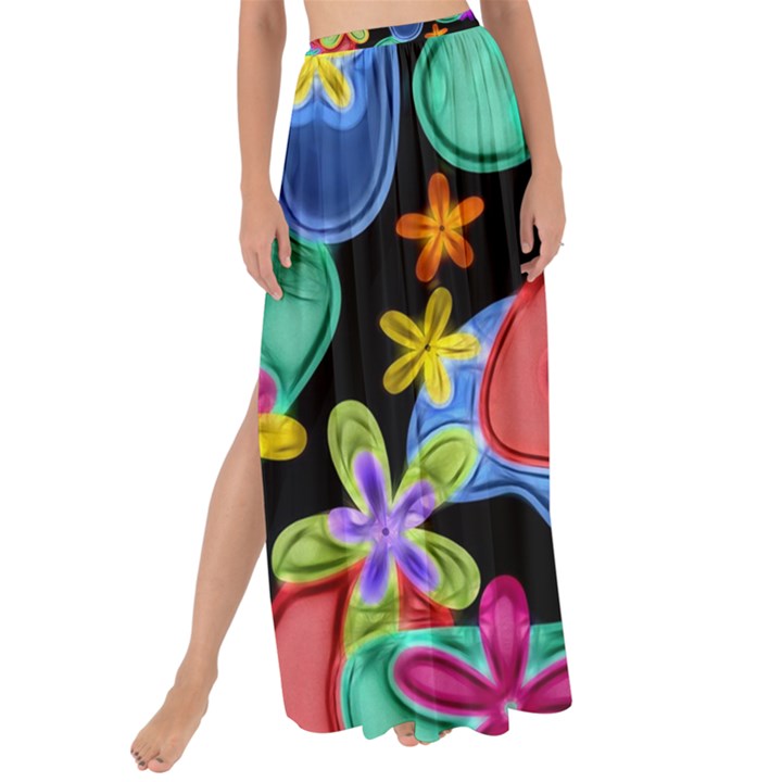 Colorful Retro Flowers Fractalius Pattern 1 Maxi Chiffon Tie-Up Sarong