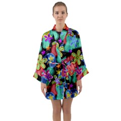 Colorful Retro Flowers Fractalius Pattern 1 Long Sleeve Kimono Robe by EDDArt