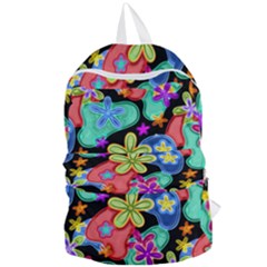 Colorful Retro Flowers Fractalius Pattern 1 Foldable Lightweight Backpack by EDDArt