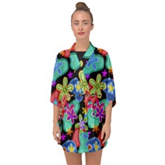 Colorful Retro Flowers Fractalius Pattern 1 Half Sleeve Chiffon Kimono by EDDArt