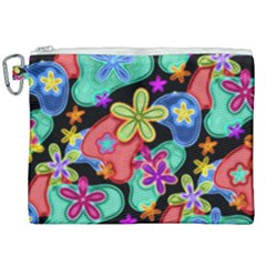 Colorful Retro Flowers Fractalius Pattern 1 Canvas Cosmetic Bag (xxl) by EDDArt