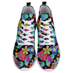 Colorful Retro Flowers Fractalius Pattern 1 Men s Lightweight High Top Sneakers by EDDArt